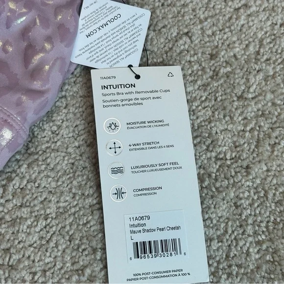 MPG Intuition mauve shadow pearl leopard cheetah sports bra Sz L NWT - Picture 5 of 8